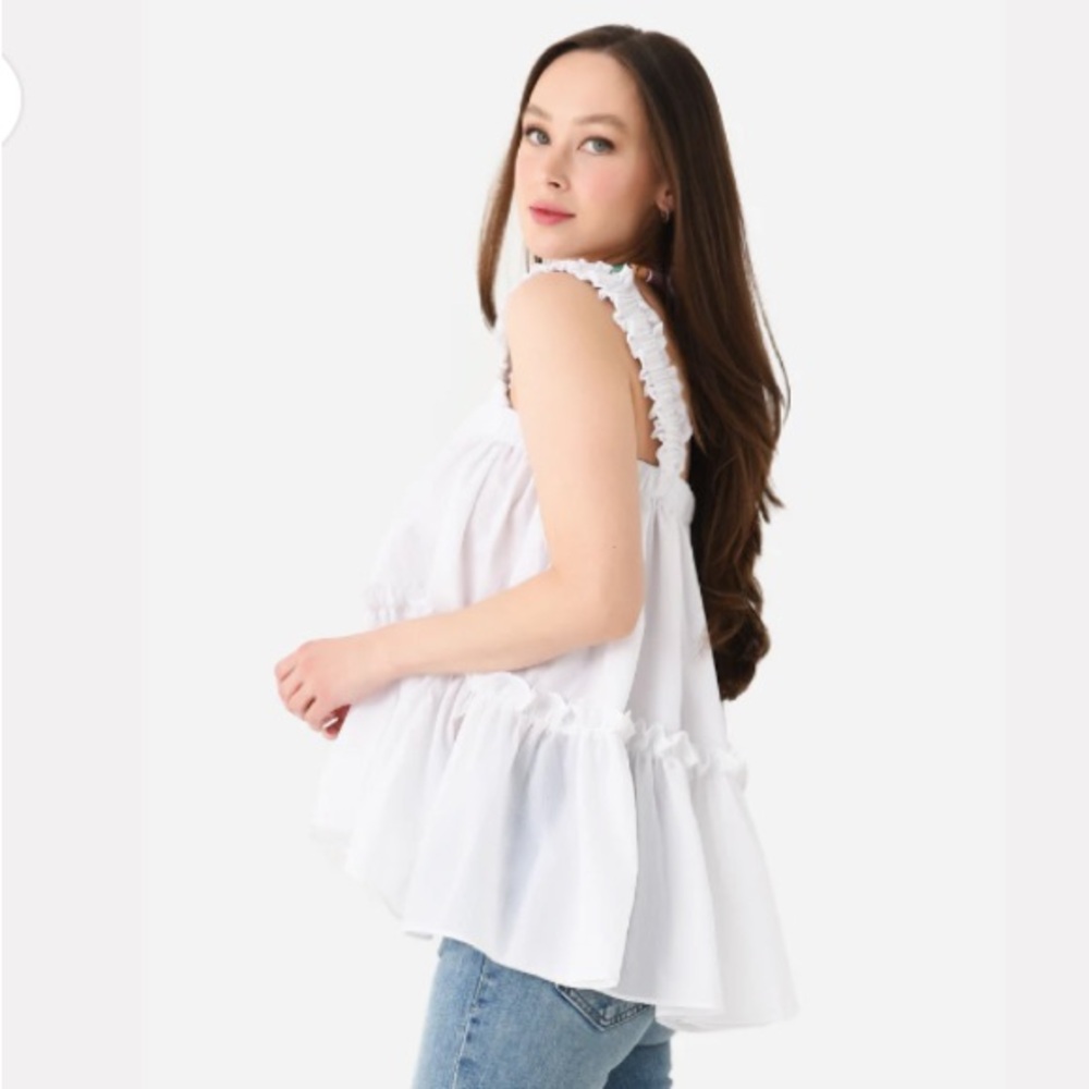 Women's Ruffled White Top - Picture 5 of 14